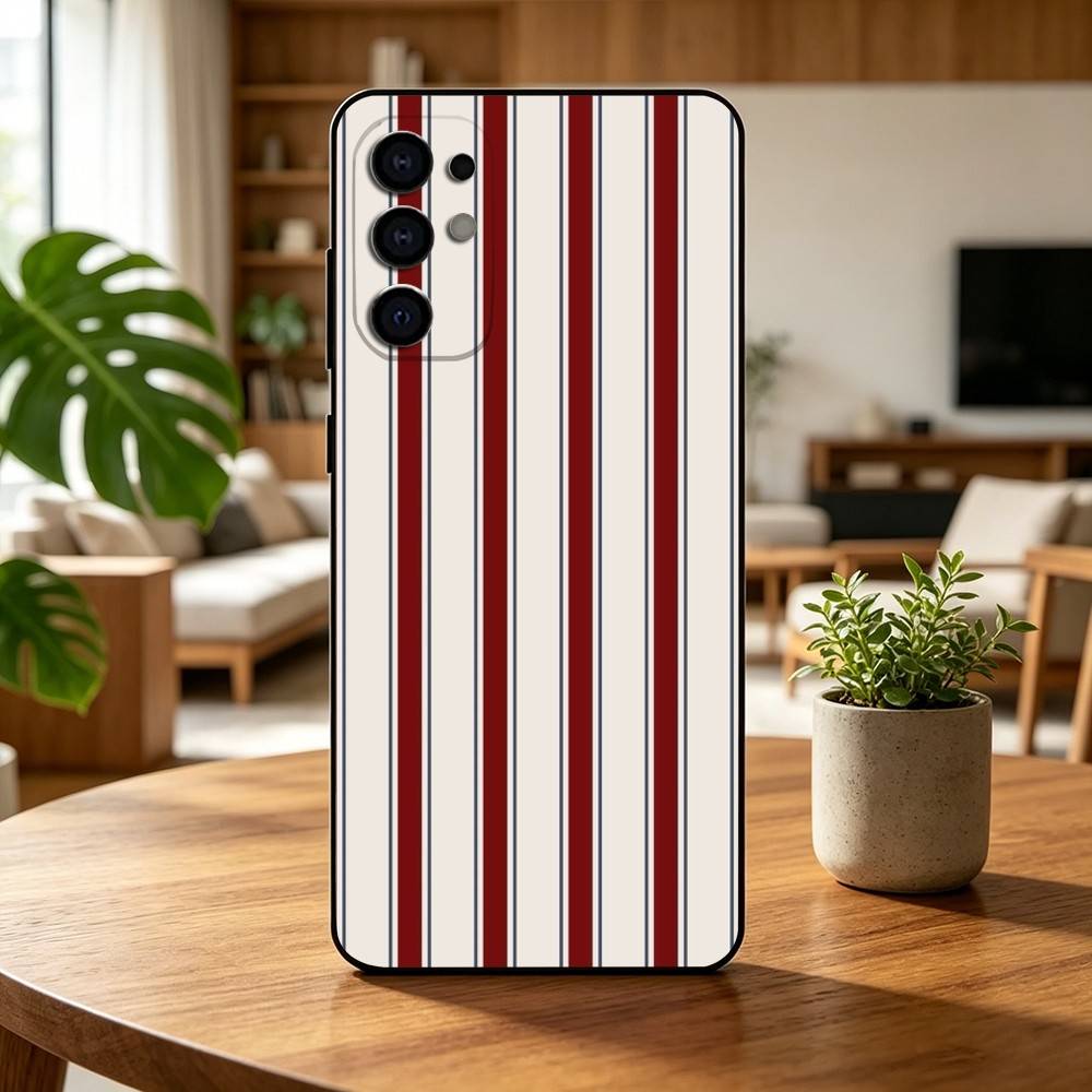 Burgundy White Stripe pattern  Phone Case For Samsung S25,S24,S21,S22,S23,S30,Ultra,S20,Plus,Fe,Lite,Note,10,Black Cover