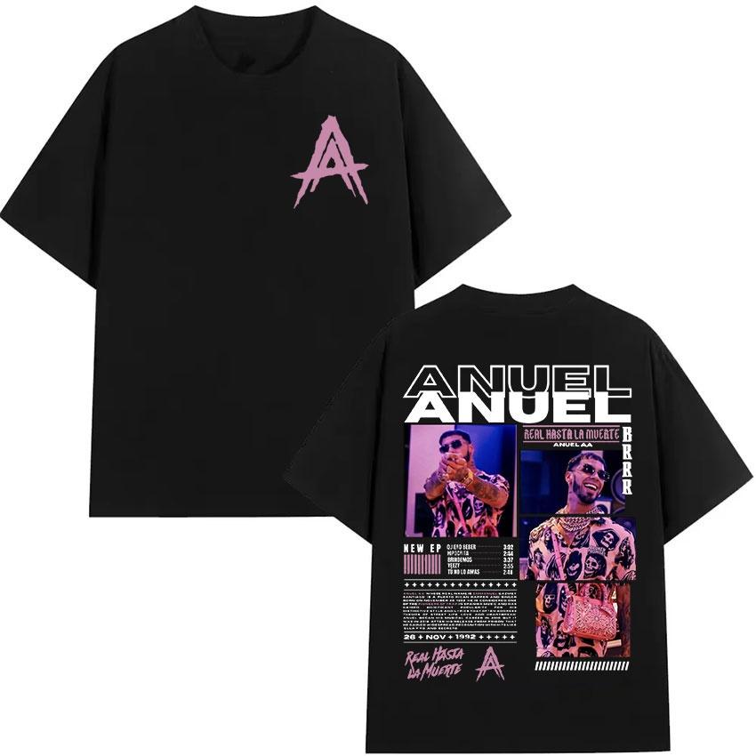 Rapper Anuel AA Real Hasta La Muerte Tour 2026 Summer New Album TShirt Hip Hop Gothic TShirt Short Sleeve TShirt