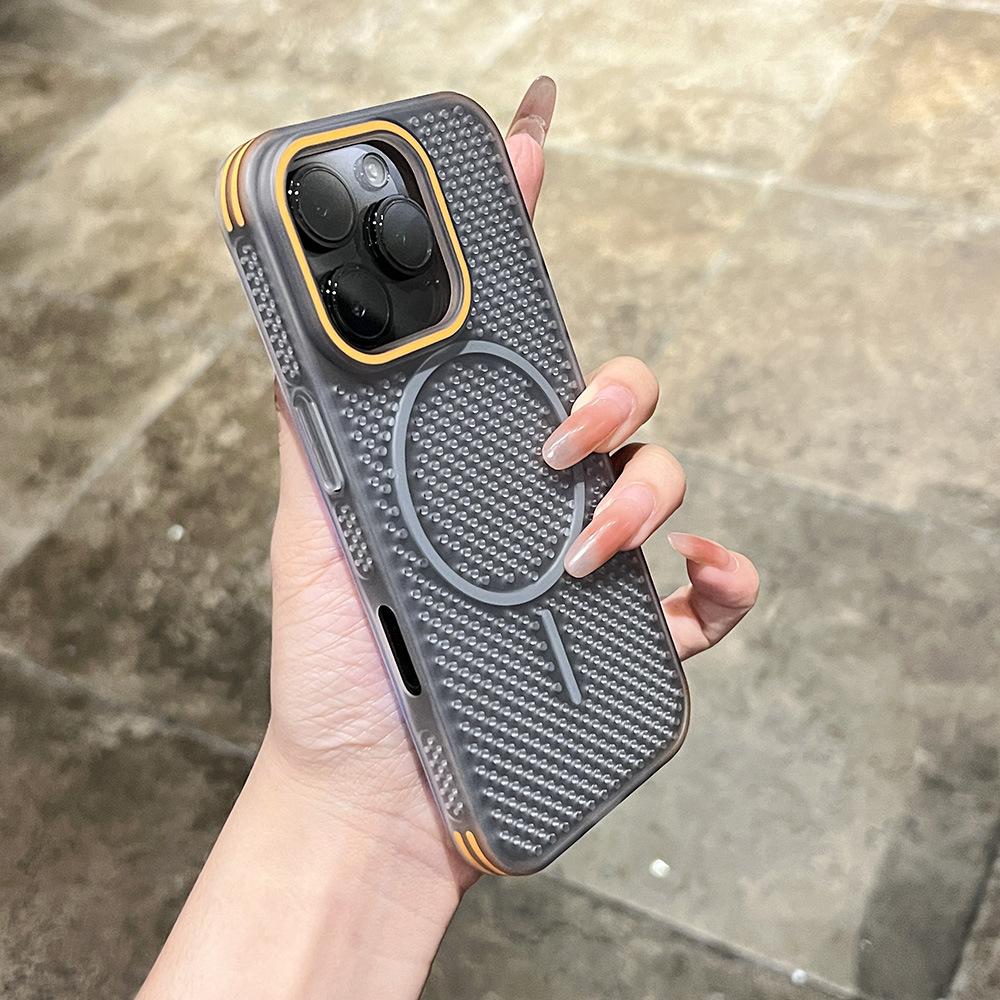 Applicable To Apple 16 Mesh Heat Dissipation Magnetic Phone Case IPhone 15 Four Corner Anti Fall Contrast Ultra Thin Protective Case 14