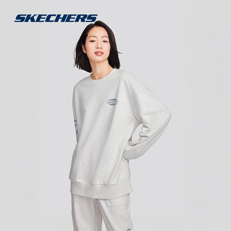 Skechers Fleece Lined Retro Sports Loose Fit Crew Neck Sweatshirt Unisex sweatshirt Gray L324U068-0248