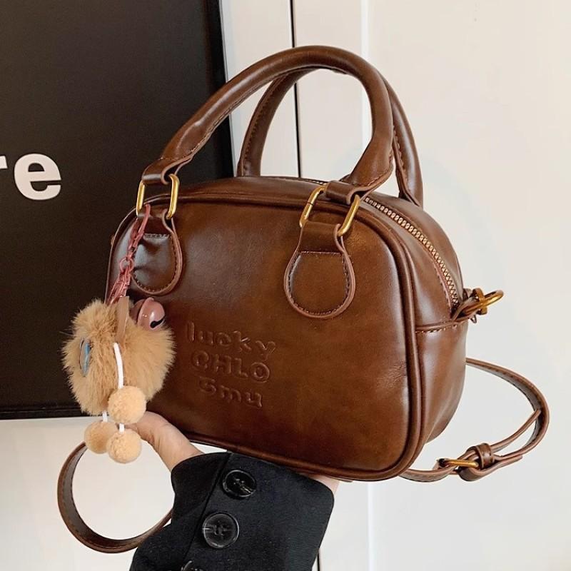 Customer order niche retro bowling bag women's 2025 new shoulder messenger bag high-end texture women's handbag