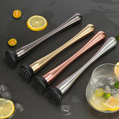 Barra de Aço Inoxidável Pilão de Coquetel com Cabeça de Nylon Ranhurada Martelo para Esmagar Gelo Cubos Frutas Palitos para Misturar Acessórios de Bar