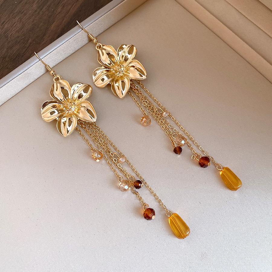 Flower Crystal Tassel Ear Hooks Exquisite Trendy Jewelry