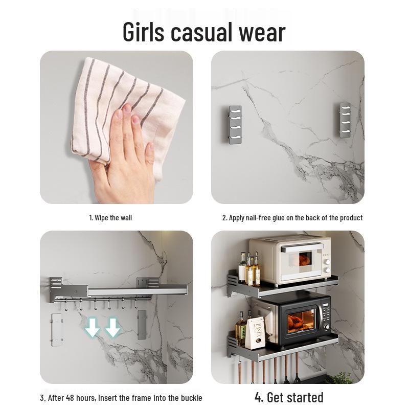 Wall-Mounted Microwave & Rice Cooker Rack – Punch-Free, Multifunctional Storage Bracket