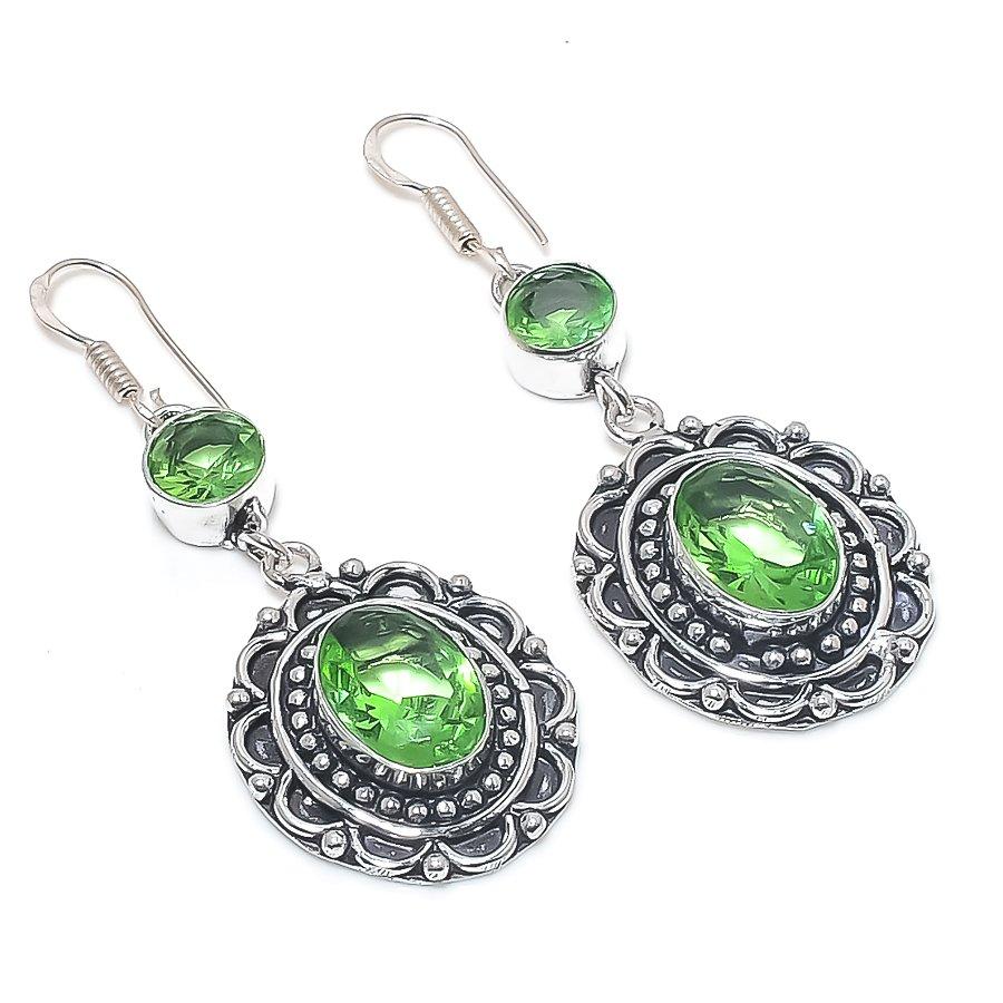 Natural Tsavorite Gemstone Handmade 925 Sterling Silver Earring 2.36" L9R12