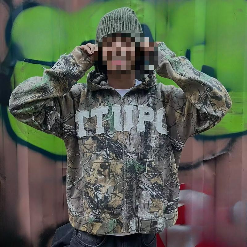 Europäischer und amerikanischer Y2K-Retro-Straßentrend mit Farbblockierung und Patch-Stickerei, lockerer Reißverschluss und Kapuzenpullover für Herren und Damen