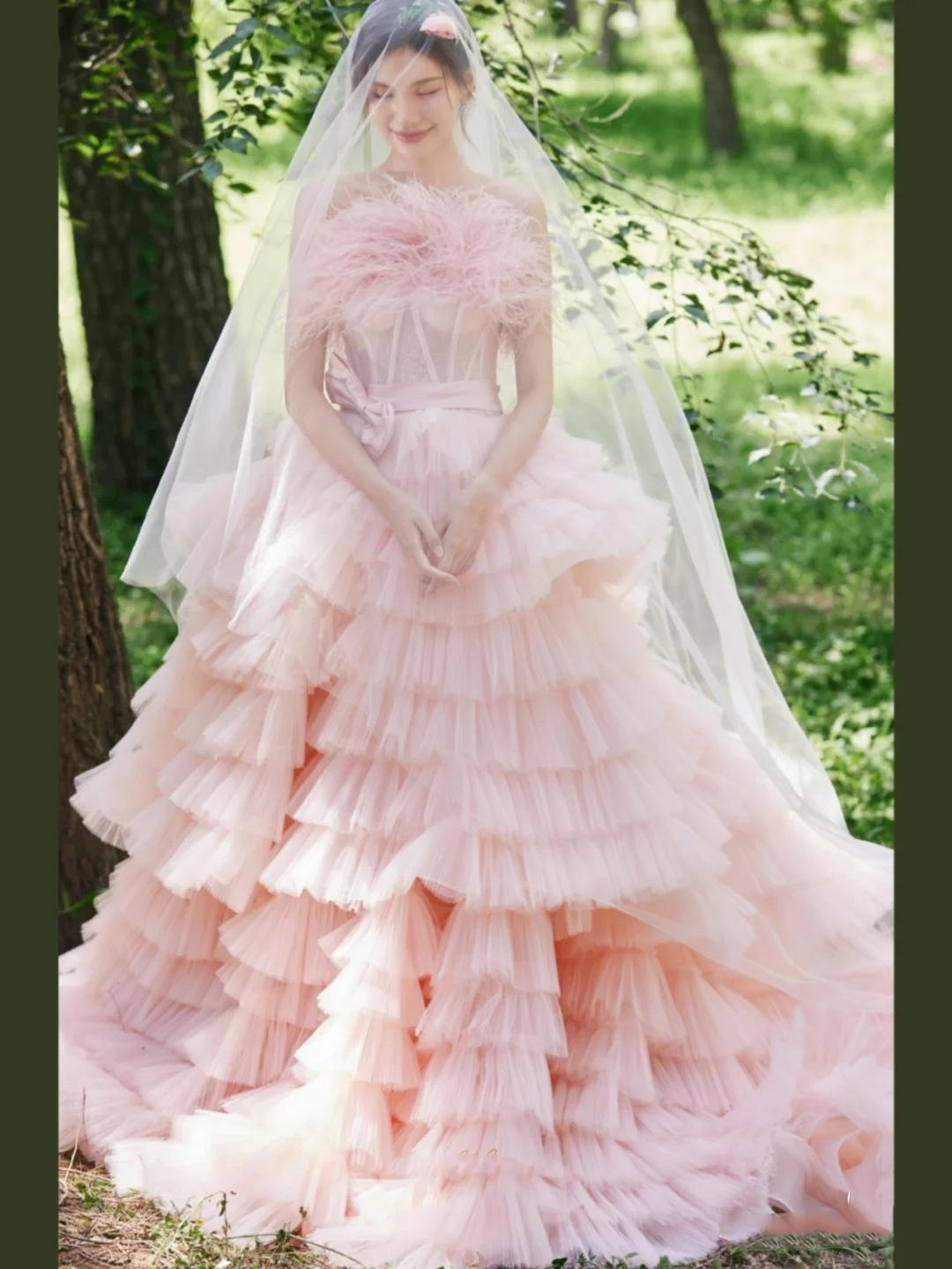 

Цвет 2025 новое свадебное платье Мори пара одежда для путешествий уличный шлейф свадебное платье XXXL розовый