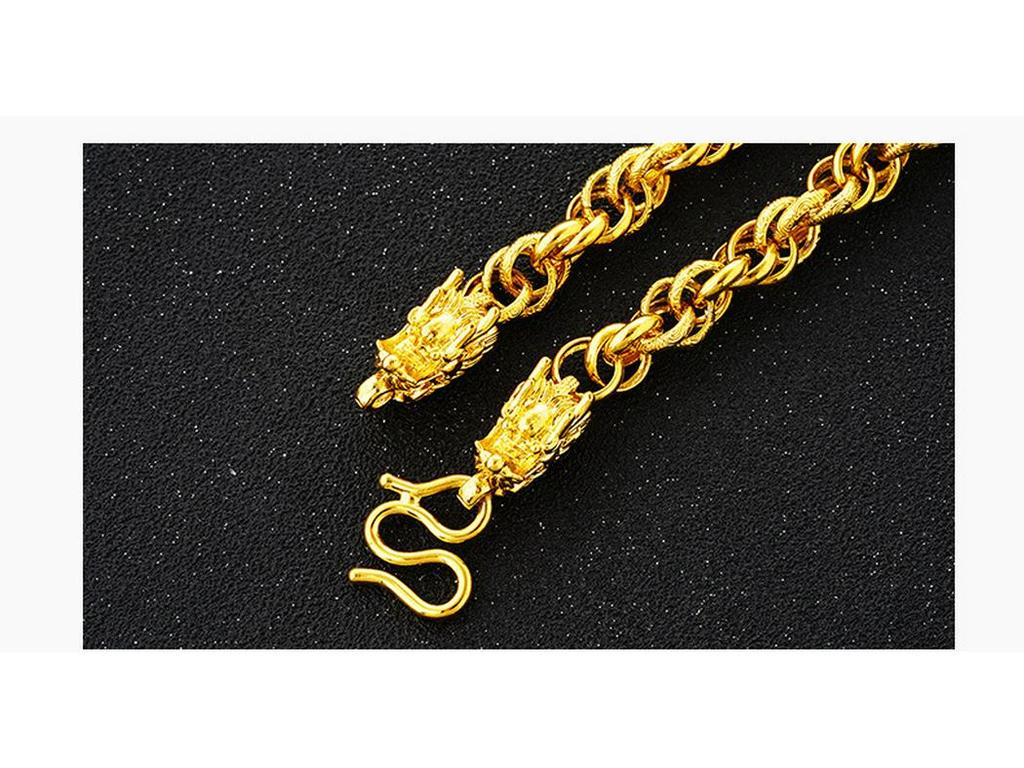 Gold-Plated Dragon Head Twist Necklace: Bold Design for Men & Women, New Vietnamese Sand Gold Imitation Style.