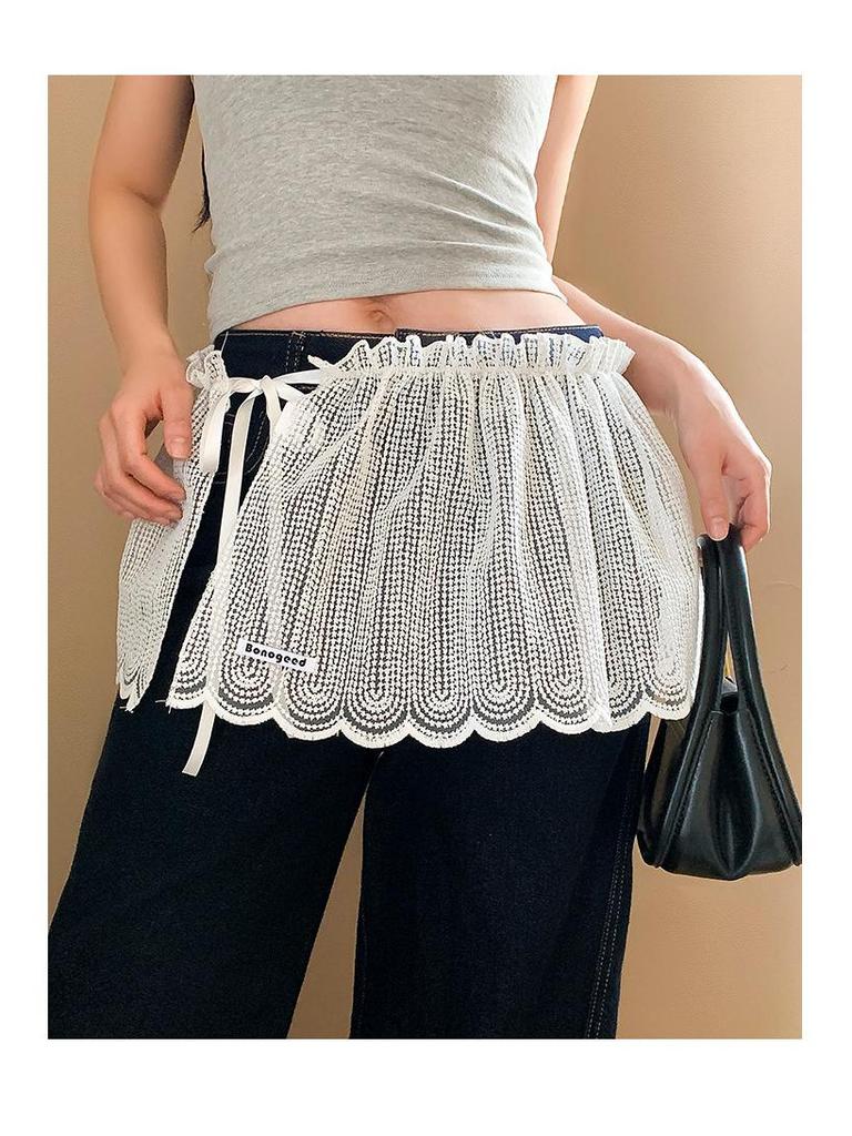 Korean Mesh Polka Dot Lace Butt Curtain: Chic Layering Waist Accessory for Girls with Pants & Skirts.