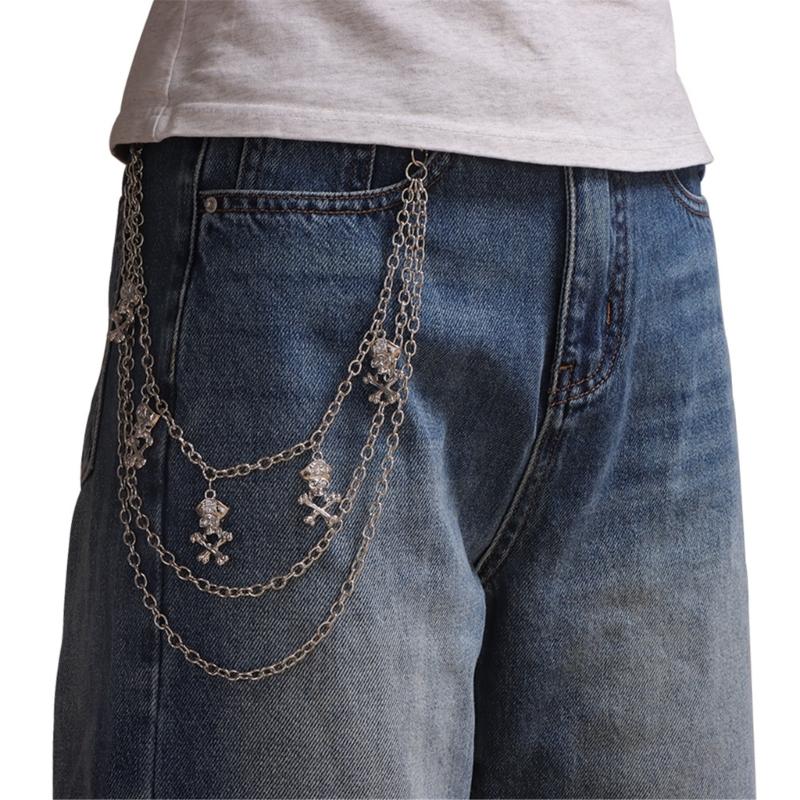 Punk Style Skull Jeans Chain Skull Charm Edgy Gothic Metal Waist Accessory For Women Girls