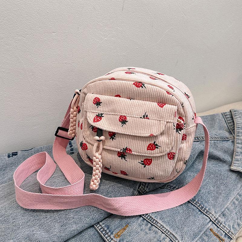 Summer Casual Versatile Strawberry Printed Canvas Phone Bag Single Shoulder Crossbody Bag