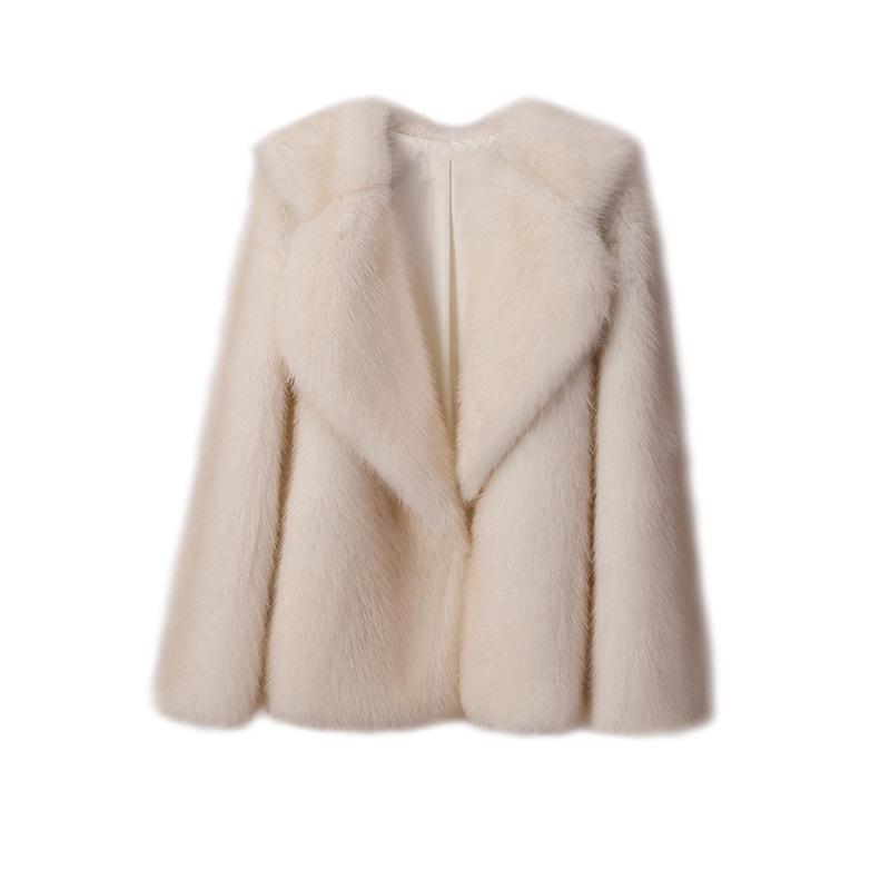 Luxury Faux Fur Coat Women Winter Thick Warm Long Sleeve Turndown Collar Female Overcoat  Elegant Lady Outerwear