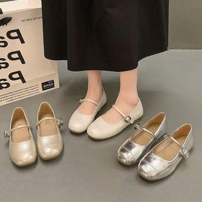 Flat Silver Single Shoes Women's New Spring and Summer French Mary Jane Small Leather Shoes Doudou Shoes Gentle Evening Shoes