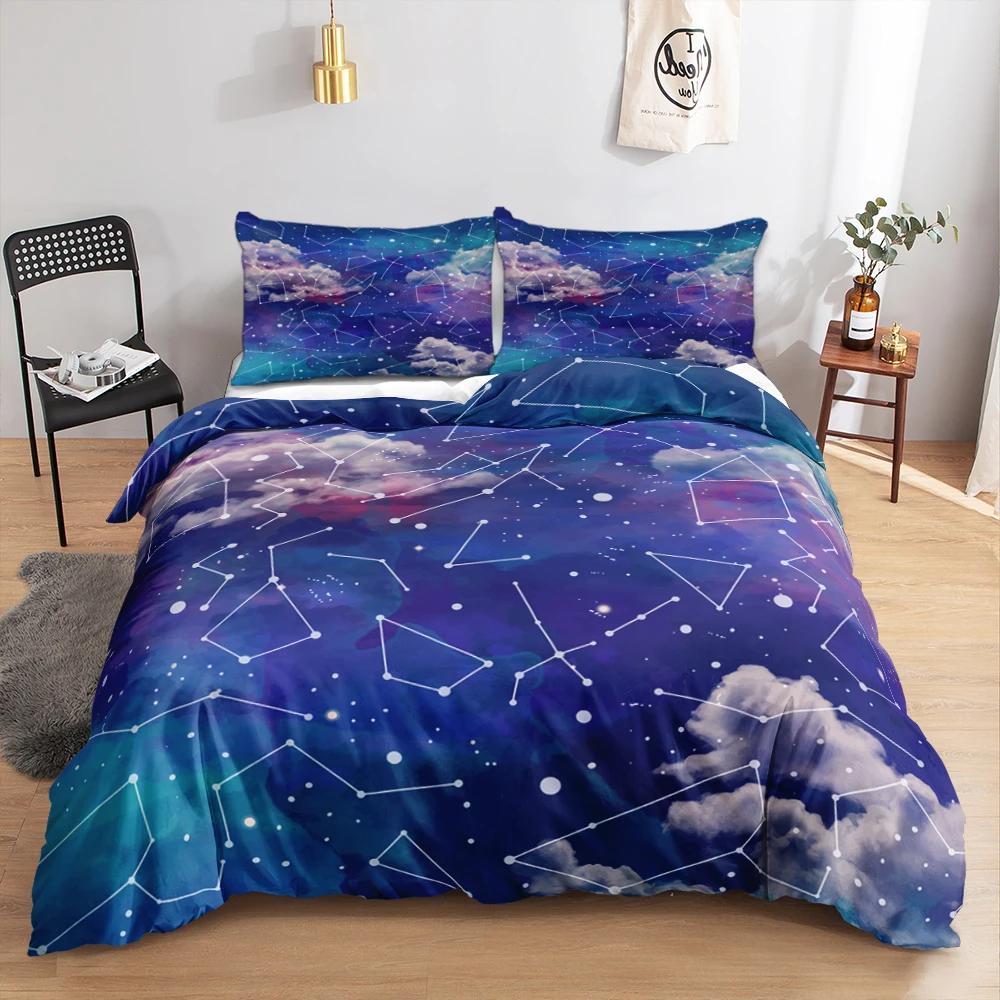 Rainbow Bedding Set Halo Dyeing Gradient Color Clouds Constellation Duvet Cover Set Single/Twin/Double Size Funny Gifts For Kids