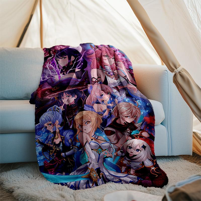 Genshin Impact characters printed throw blanket—lightweight,soft,warm;versatile blanket for all seasons—perfect as &air-conditioning throw,nap blanket