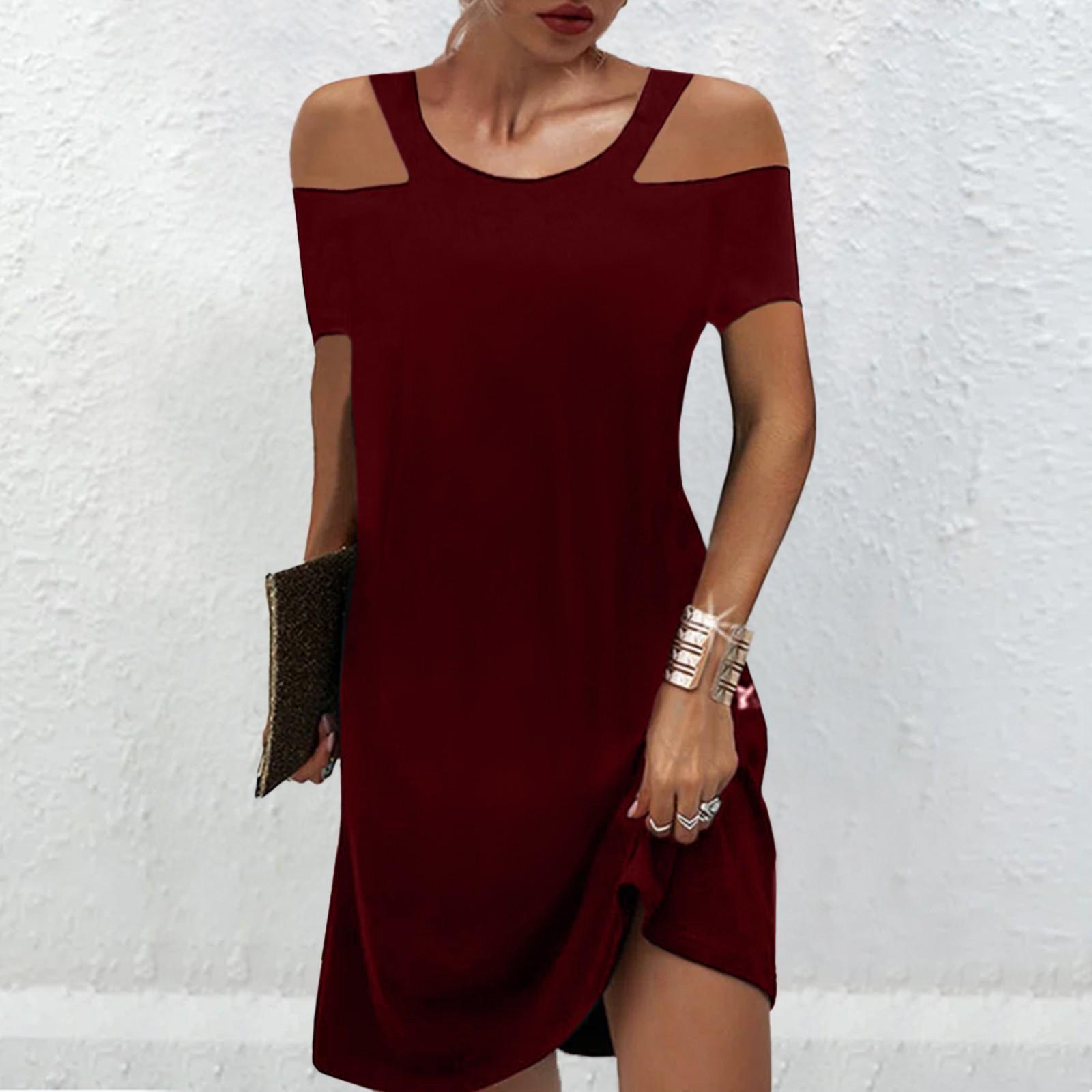 

Женские летние платья для женщин 2022, однотонное повседневное платье без бретелек M красный