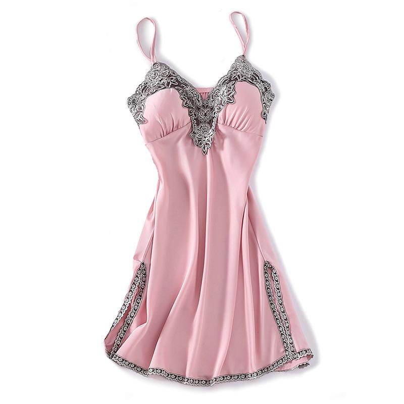 Women's Silk V-Neck Lace Trim Pajama Camisole Nightgown