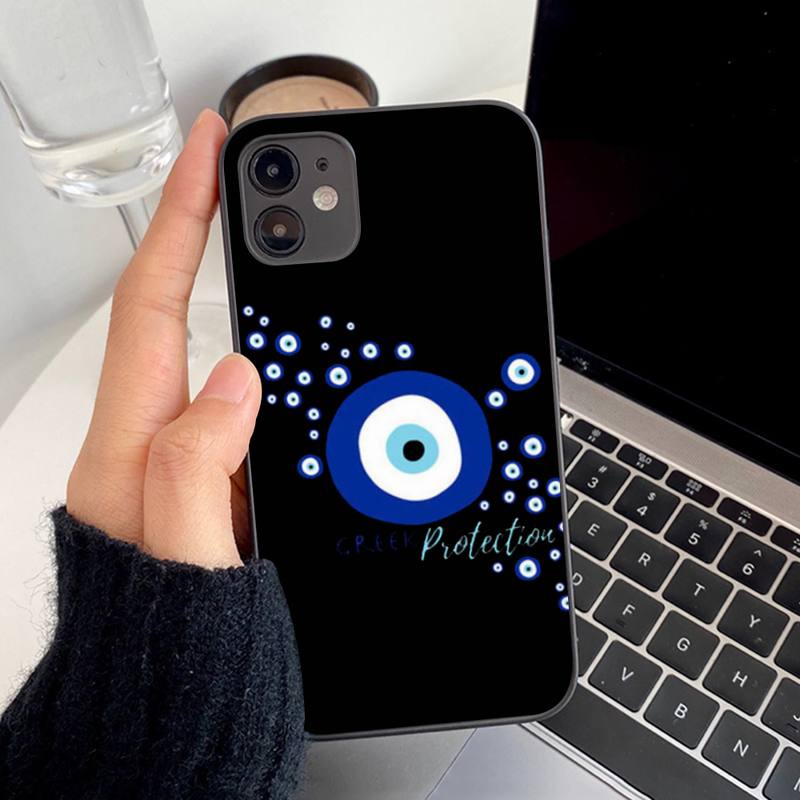 Evil Eye Illustrations czarny futerał na telefon iPhone 13 8 7 6S Plus X 5S SE 2020 XR 11 12 mini pro XS MAX