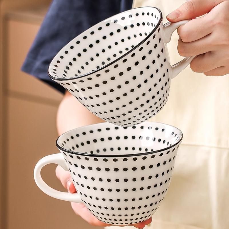 Polka Dot Blue Pattern Ceramic Cup Large Capacity Coffee Mug Jumbo Mug Tea Milk Cereal Mug Breakfast Cup for Home Kitchen, 1pc