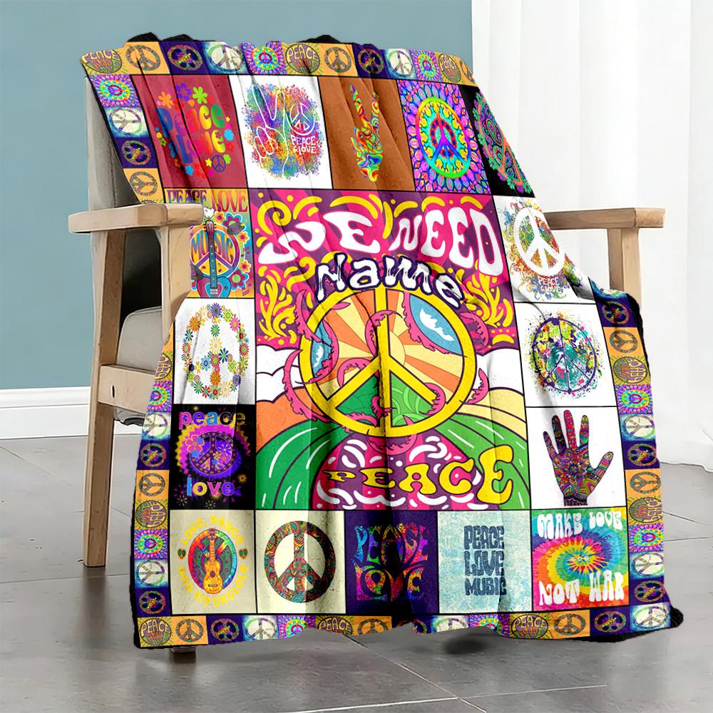 Peace Theme Customize Text Blanket Throw Customizable Blanket Soft Warm Cozy Throw For Nap Livingroom Picnics Living Room for All Occasions