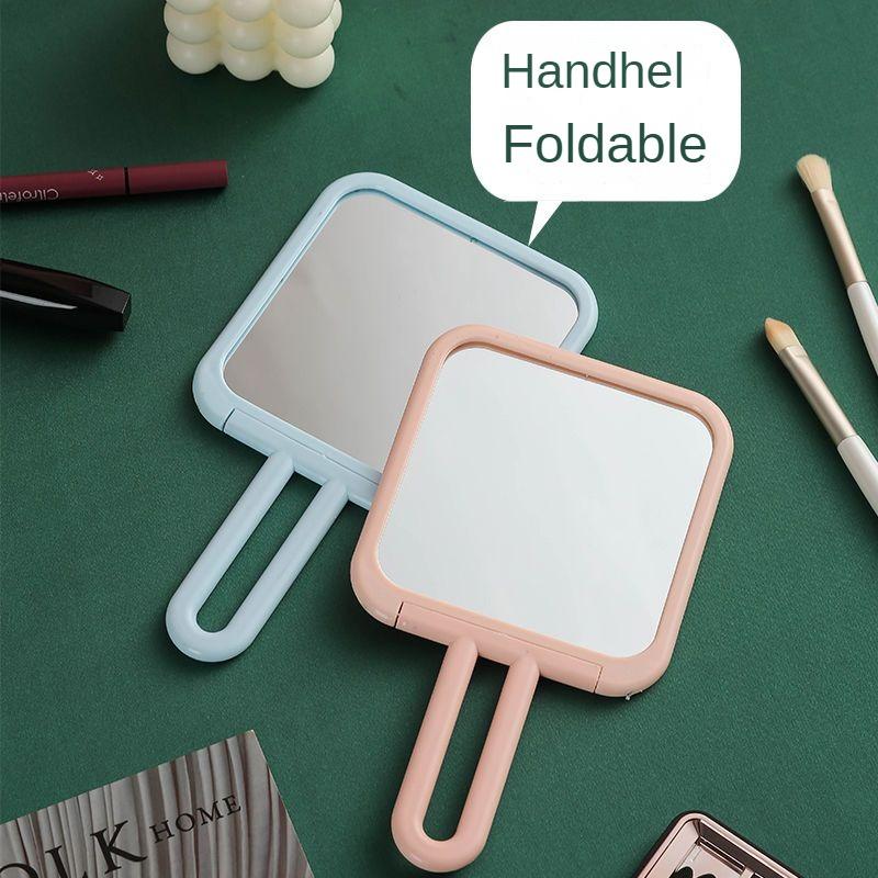 Clear Folding Handheld Makeup Mirror Dressing Mirror Student Girl Desktop Portable Dormitory Handy Cosmetic Mirror