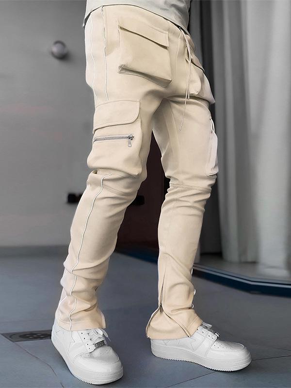 Men's Spring and Autumn Casual Straight-Leg Cargo Pants with Multiple Pockets