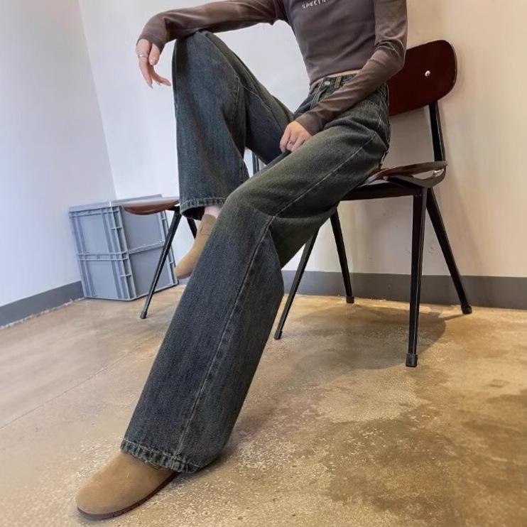 Women's High-Waisted Retro Wide-Leg Jeans - Autumn/Winter 2024 Collection, Loose Fit, Straight-Leg Design