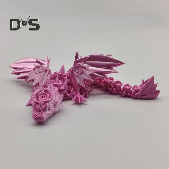 3D Printed Rose Dragon 8.46" Articulated Fidget Dragon Toy with Flexible Joints Desk Decor Winged Rose Dragon for Home Office School
