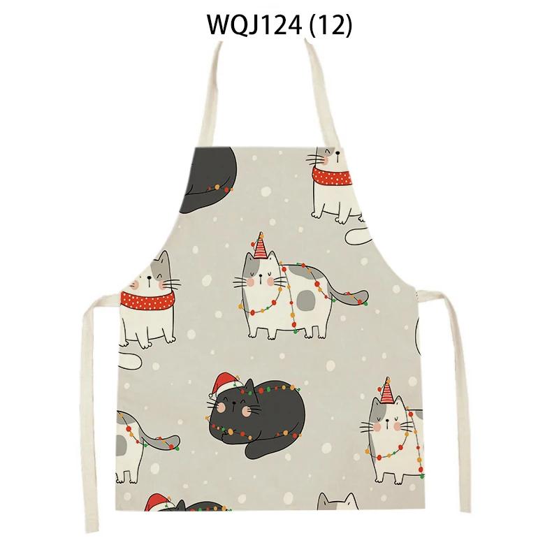 Cartoon Merry Christmas Cat Kitchen Aprons Adult Kids Waist Bibs Home Cooking Baking Cleaning Aprons Sleeveless Pinafore