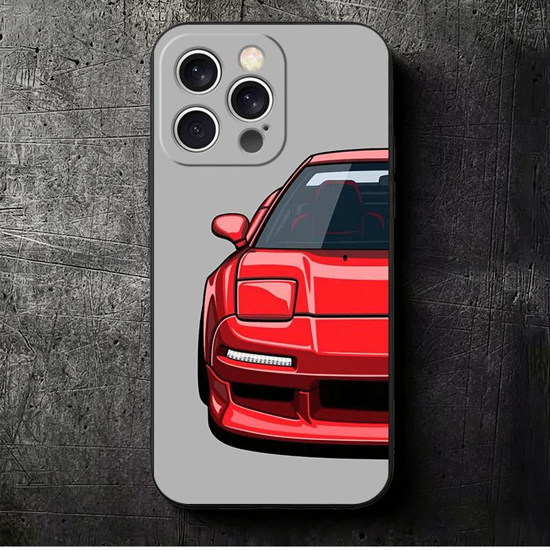 Simple Japanese Sports Cars Pattern Soft Phone Case for iPhone 16 16E 17 Air 15 Pro Max 14 Plus 13 Mini 11 12 7 Black Cover Back