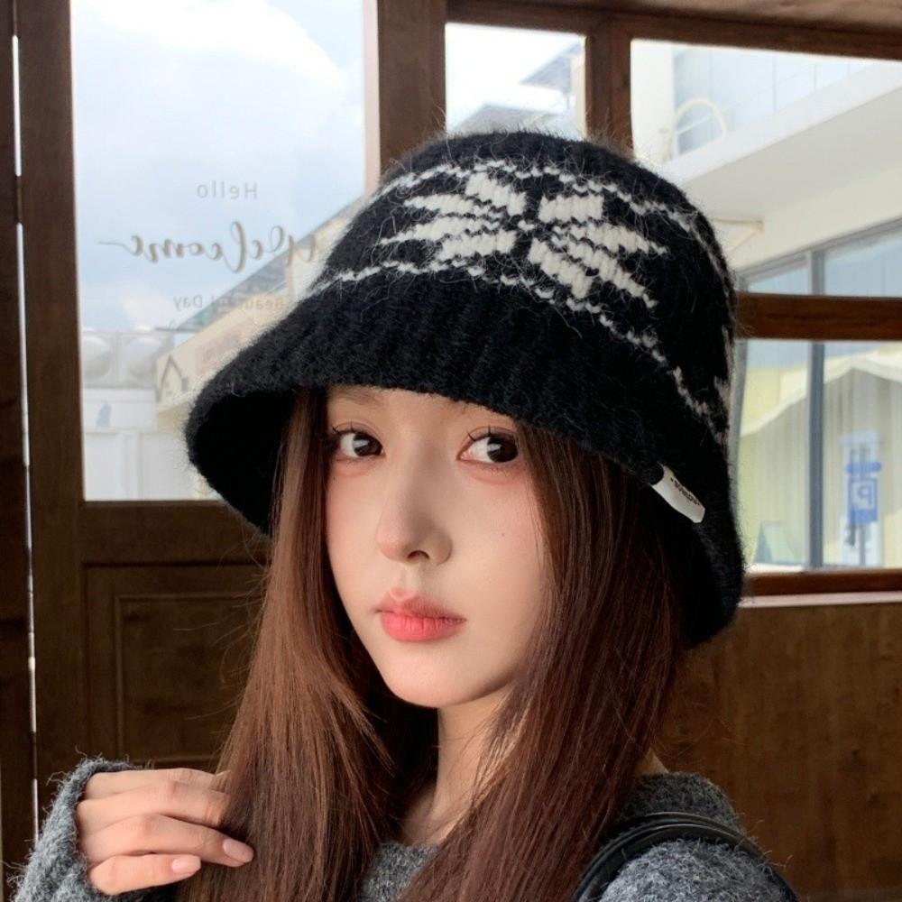 Jacquard Knitted Bucket Hats Autumn Winter Basin Cap Fashion Fisherman Cap Outdoor