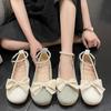 Women Pumps Elegant Mary Jane Flats Sweet Girl Ribbon Bow Pearl Chain Lolita Shoes Comfortable Round-toe Soft Sole Shallow Shoes