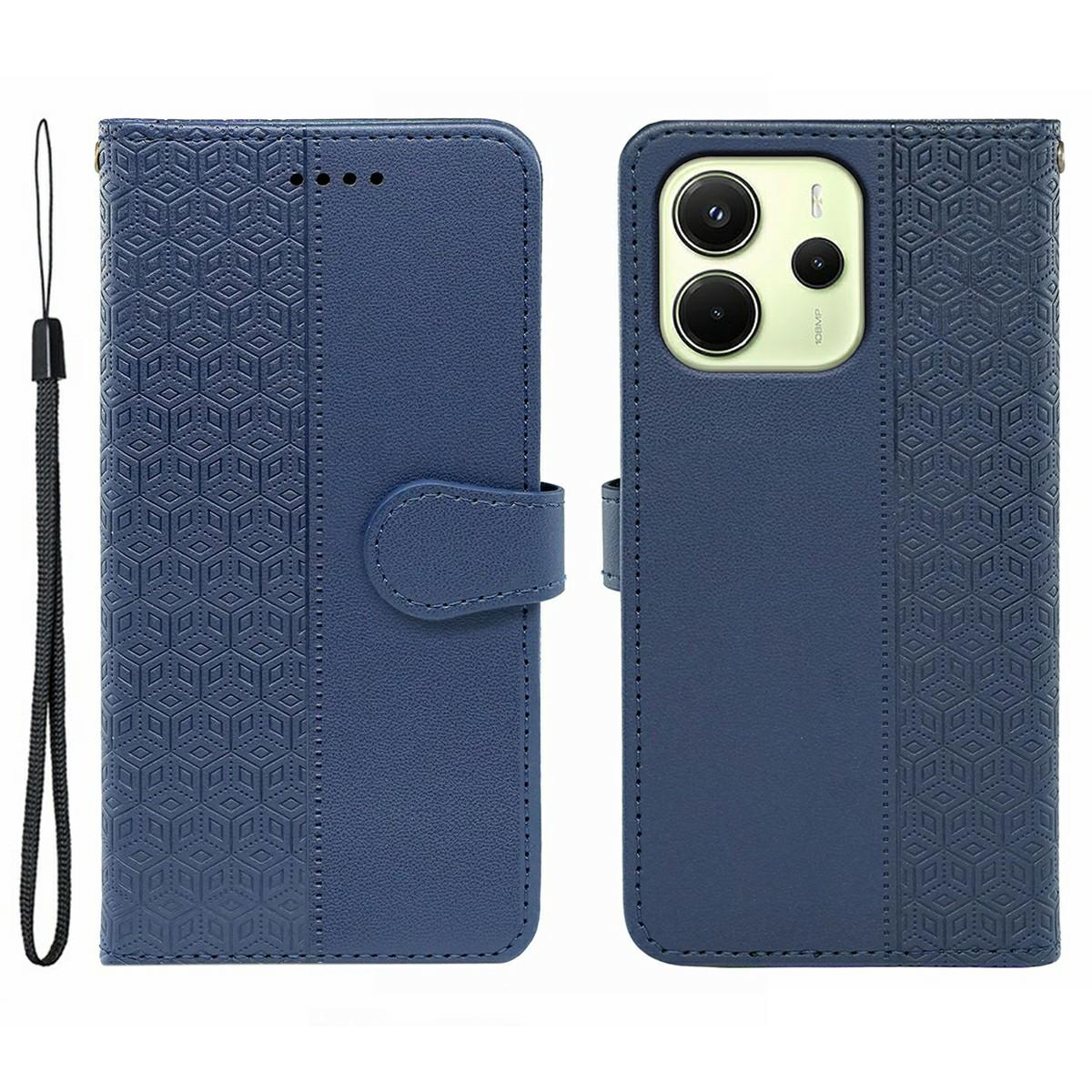 

Для Xiaomi Redmi Note 14 4G (163,25 мм) Чохол проти подряпин, зрощений, з ромбоподібним тисненням, шкіряний чохол для телефону з ремінцем на руку Blue