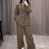 Autumn 2025 European Cotton Linen Long Sleeve Buttoned Top & Wide-Leg Pants Set