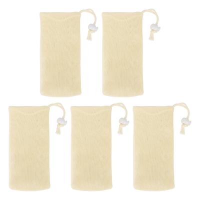 5pcs Mesh Soap Pouches Soft Multi Layers Foam Net Soap Drawstring Holder Bags for Bathroom Beige