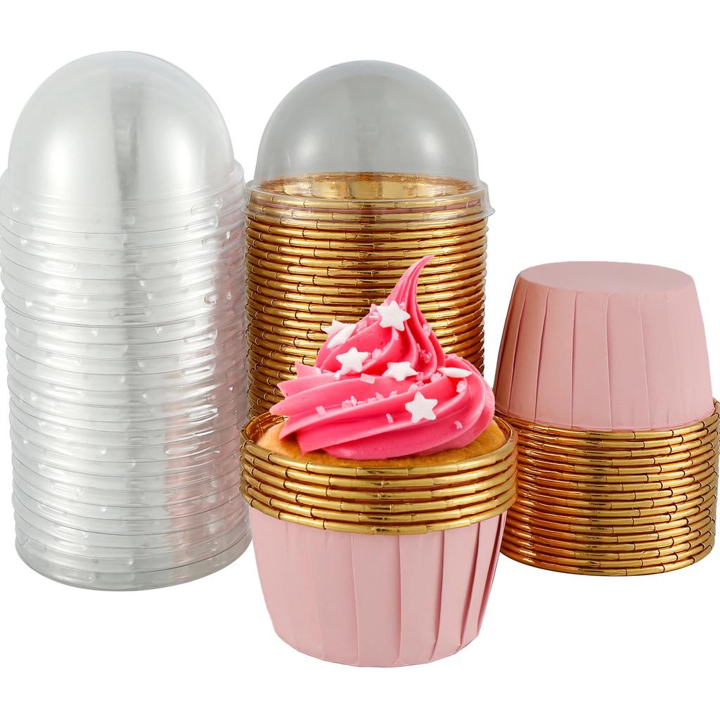 50/100Pcs 156ml Aluminum Foil Pudding Cup with Lids Disposable Mini Foil Cupcake Liners Containers Baking Mould Kitchen Supplies