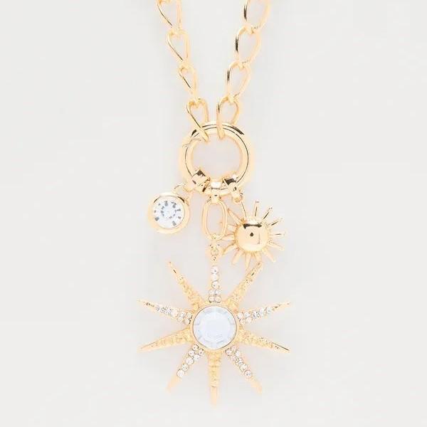 European and American Light Luxury High-end Sun Pendant Necklace Personalized Diamond Thick Chain Alloy Collarbone Chain Jewelry Women