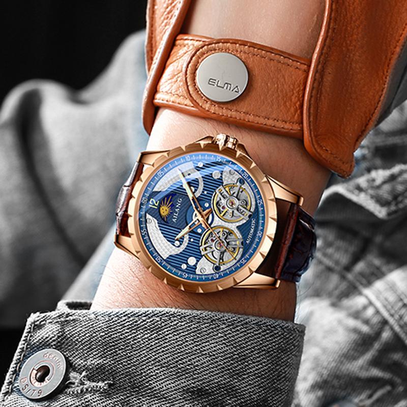 AILANG Luxury Double Tourbillon Watches Men Waterproof Luminous Moon Phase Automatic Mechanical Watch Reloj Hombre New