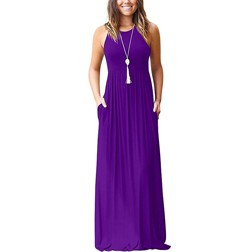 Women's Summer And Spring European And American Solid Color Pocket Drees
