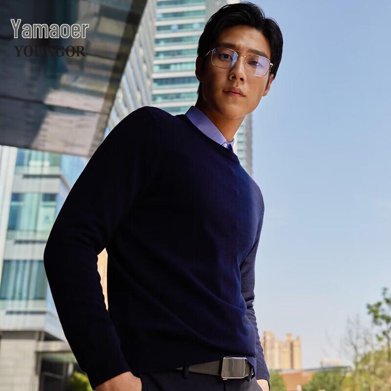 

YOUNGOR Men s 100% Wool Crew Neck Sweater M