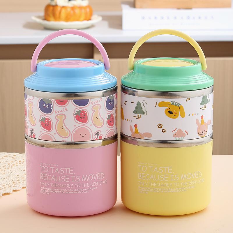 Adorable Cartoon Double-Layer Thermal Lunch Box with Spoon – 304 Stainless Steel, Ideal for Kids and Students