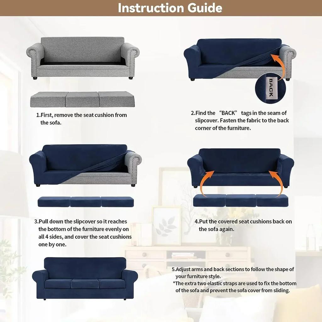 Stretch Velvet Couch Covers Cushion 1/2/3Seater Sofa Slipcovers Washable Elastic Sofa Cover Soft Thick Plush Furniture Protector