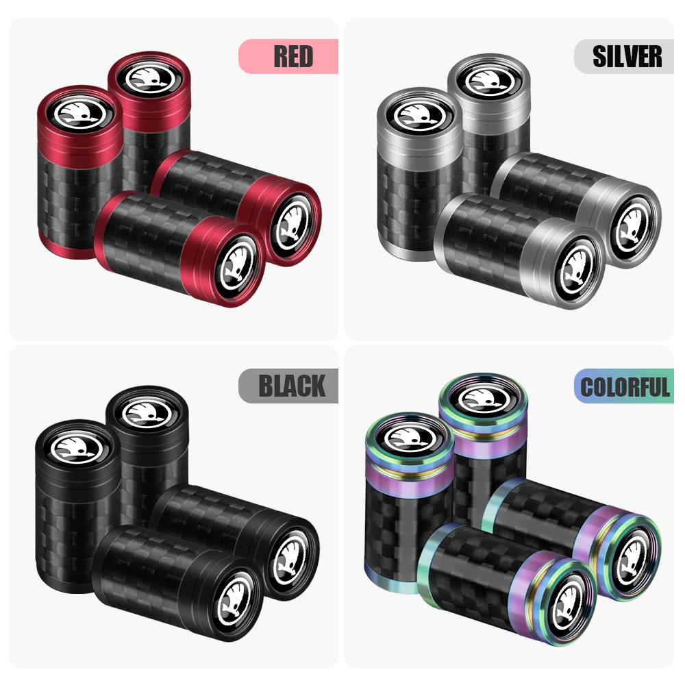 2025 New 4PCS Carbon Fiber Car Wheel Tires Valve Cap Auto Accessorie For Skoda S Scala VRS Kamiq Fabia Superb 2 Octavia 2 Karoq