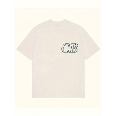 Herren locker sitzendes schweres T-Shirt mit Rundhalsausschnitt und auffälligem CB-Logo - Geeignet für lässige und formelle Anlässe, Minimalistisch Schwarz und Weiß