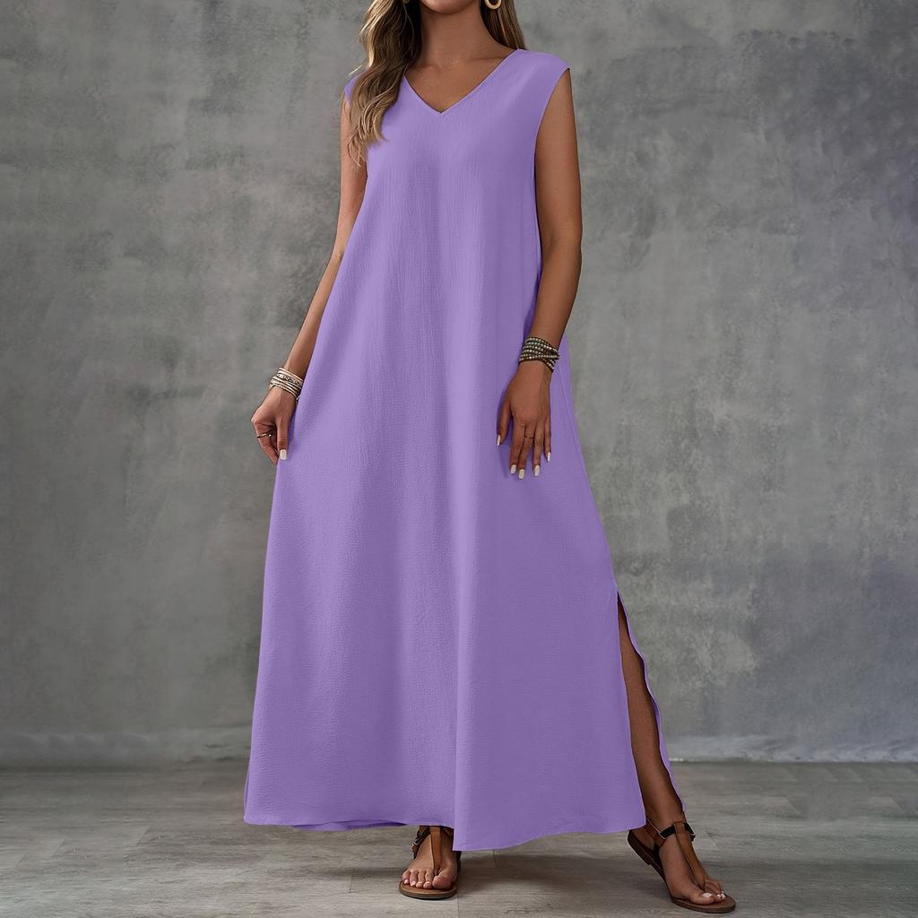 Women's Casual Sleeveless V-Neck Split Side Elegant Long Dresses