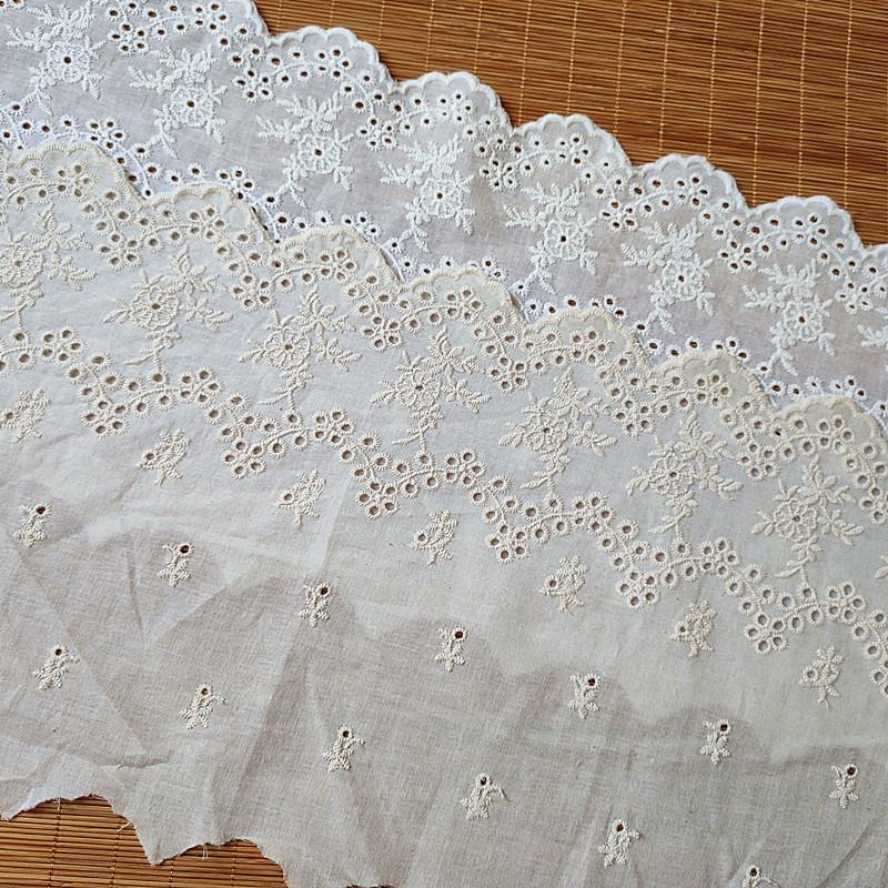 2Meters/lot 20cm Wide Spot Textile Clothing Home Textile Accessories Lolita White Beige Cotton Embroidery Lace Fabric