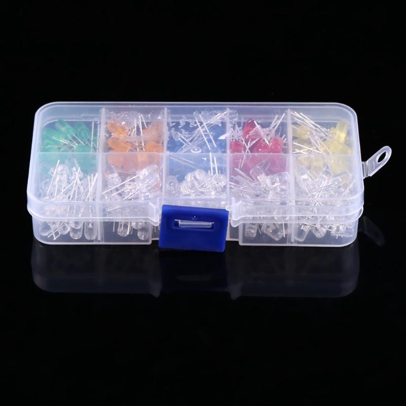 200pcs 5mm LED Light Emitting Diodes Yellow Red Blue Green Orange Light Assortment Kit