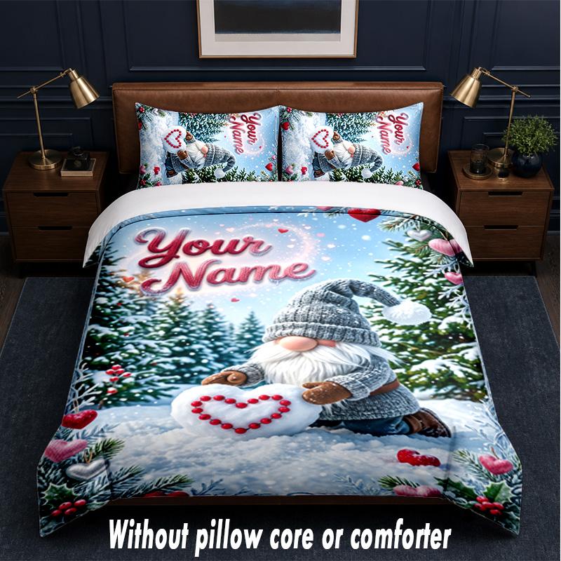 Gnome Theme Custom Text Or Name 3Pcs Bedding Set,1 Flat Sheet & 2 Pillowcases Personalized Home Bedding