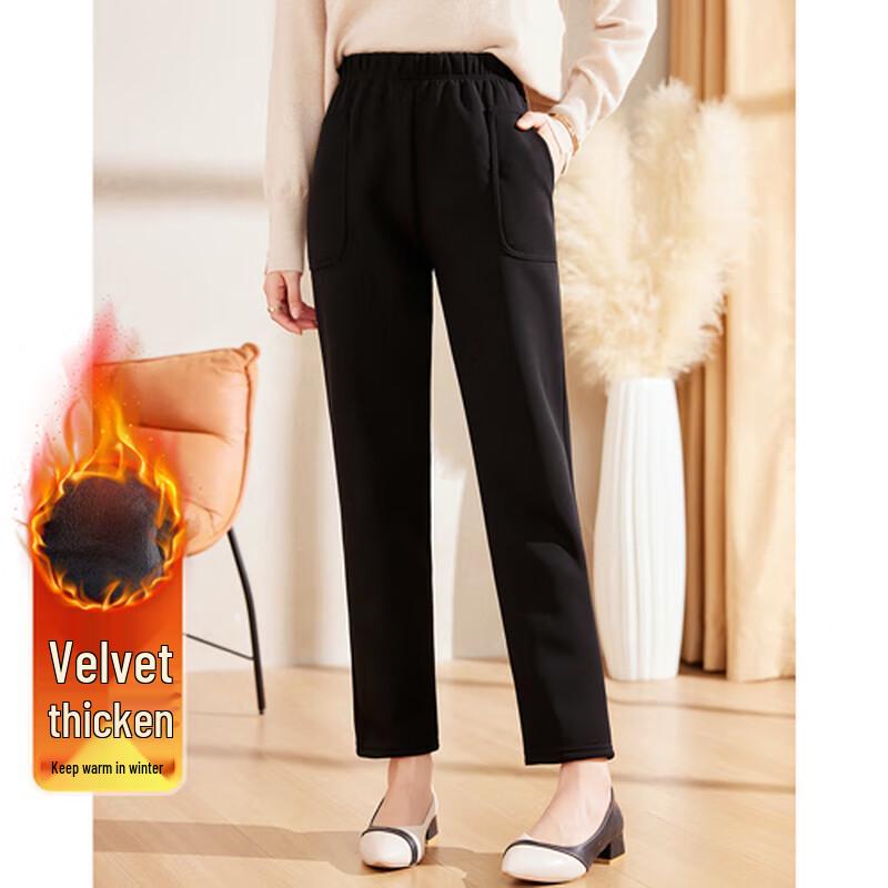 Paosite Fleece-lined Winter Elastic Waist Pants for Mid-aged Women