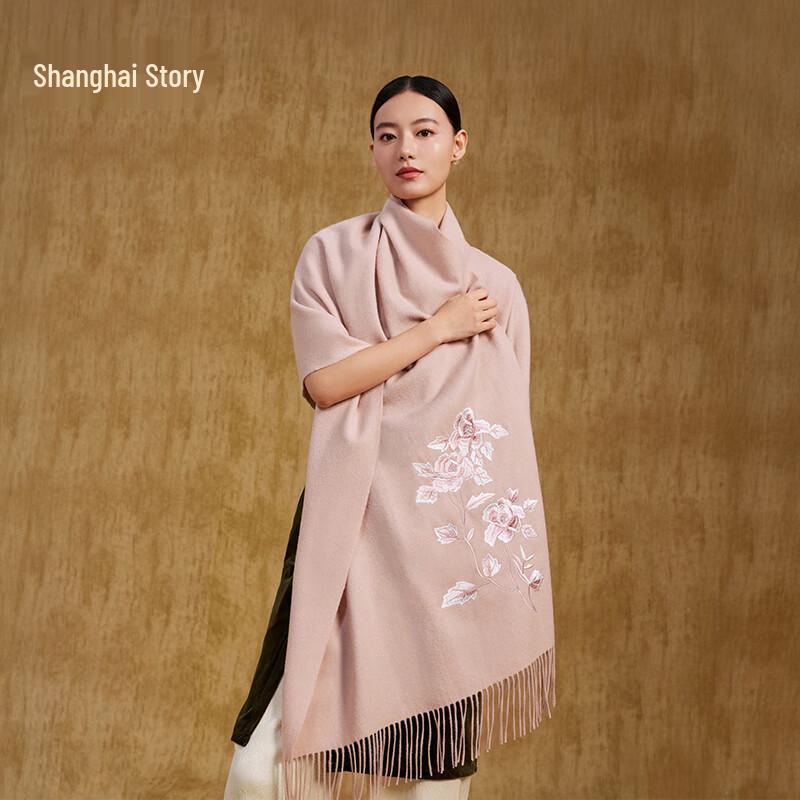 Shanghai Story Guoyun Peony Embroidered Wool Shawl